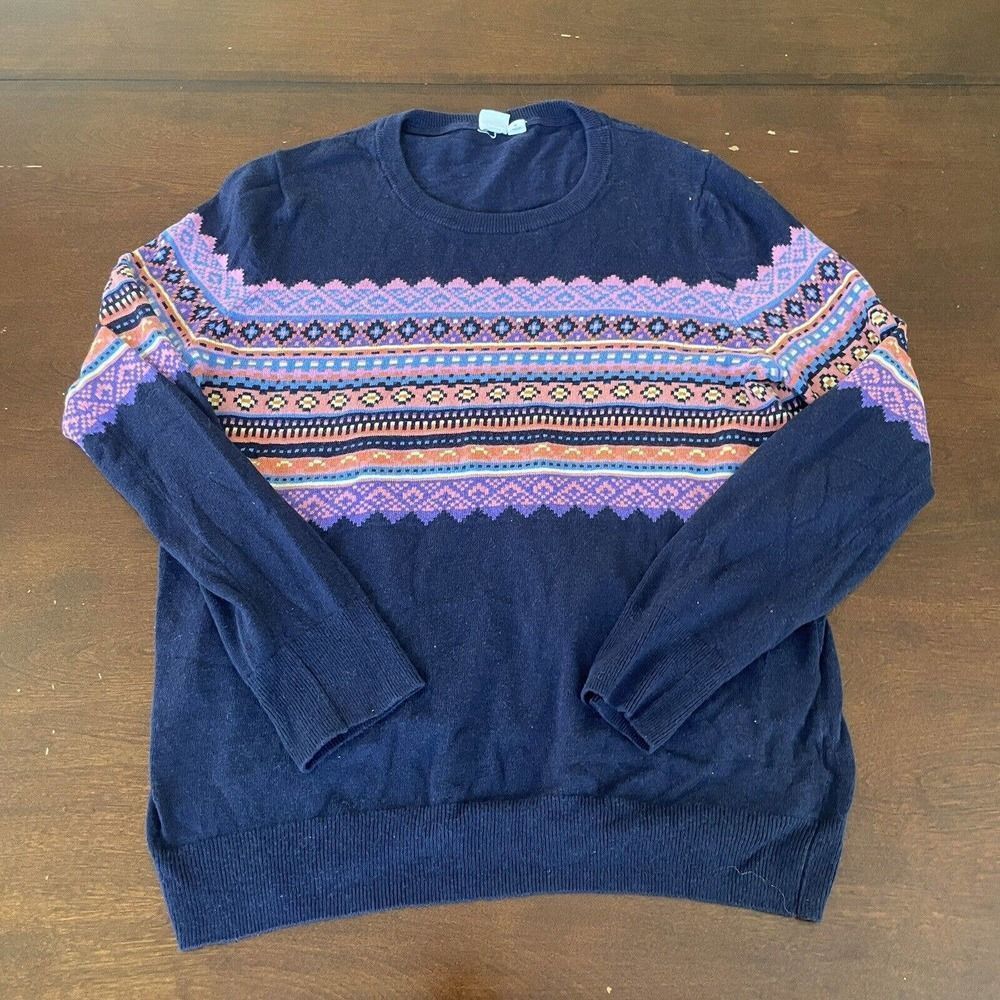Gap Sweater Womens Medium Fair Isle Nordic Print Navy Blue Christmas